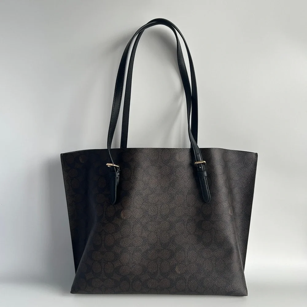 Coach Mollie Tote Brown Black Signature Canvas Leather Bag 1665 Good